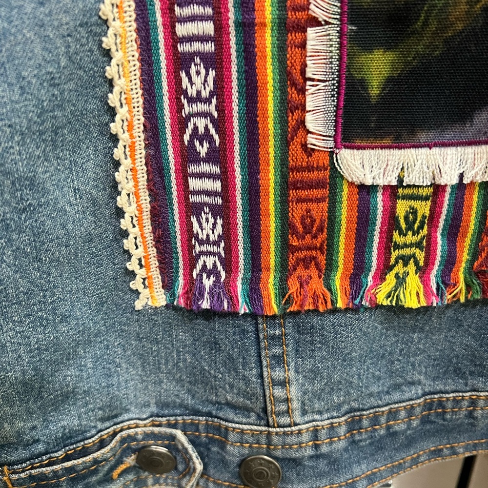 C&A Custom Boho Denim Jacket Embroidered Western Donkey Patch One of a Kind - Picture 10 of 11